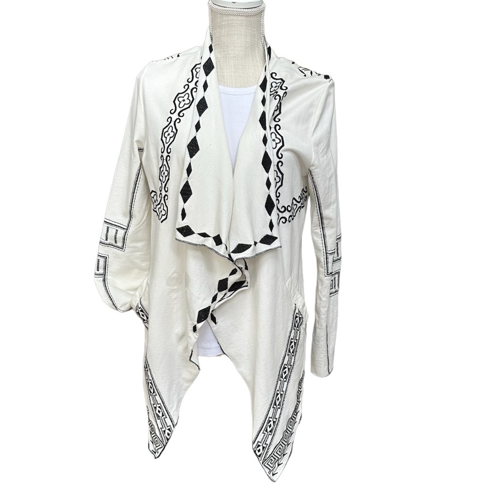 Michael Farrell Southwestern White‎ Embroidered High Low Boho Jacket Size: L